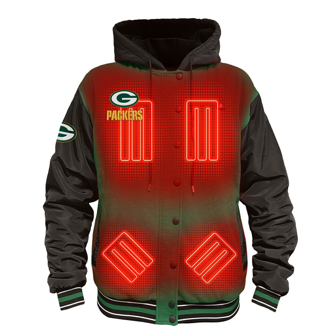Green Bay Packers ActionHeat 5V Battery Heated Full-Snap Varsity Jacket Green/Black - NFL