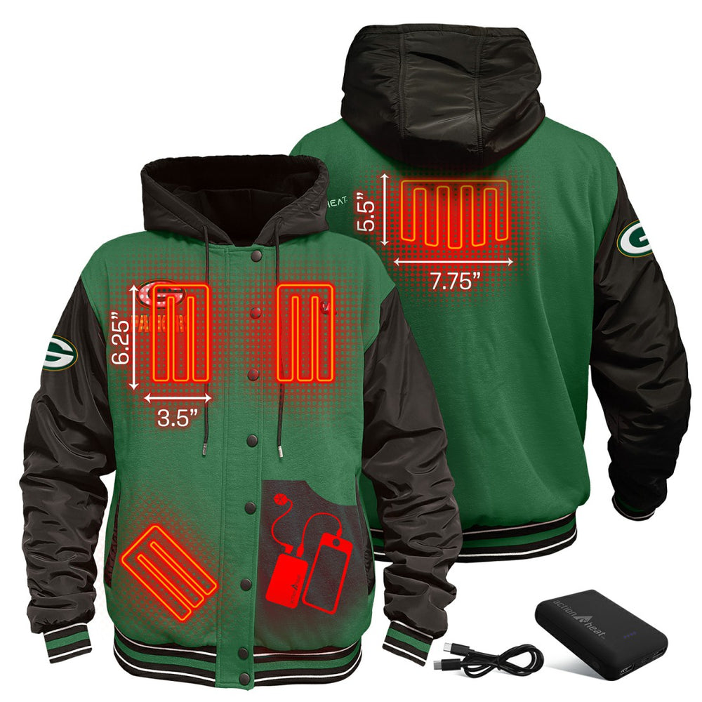 Green Bay Packers ActionHeat 5V Battery Heated Full-Snap Varsity Jacket Green/Black - NFL