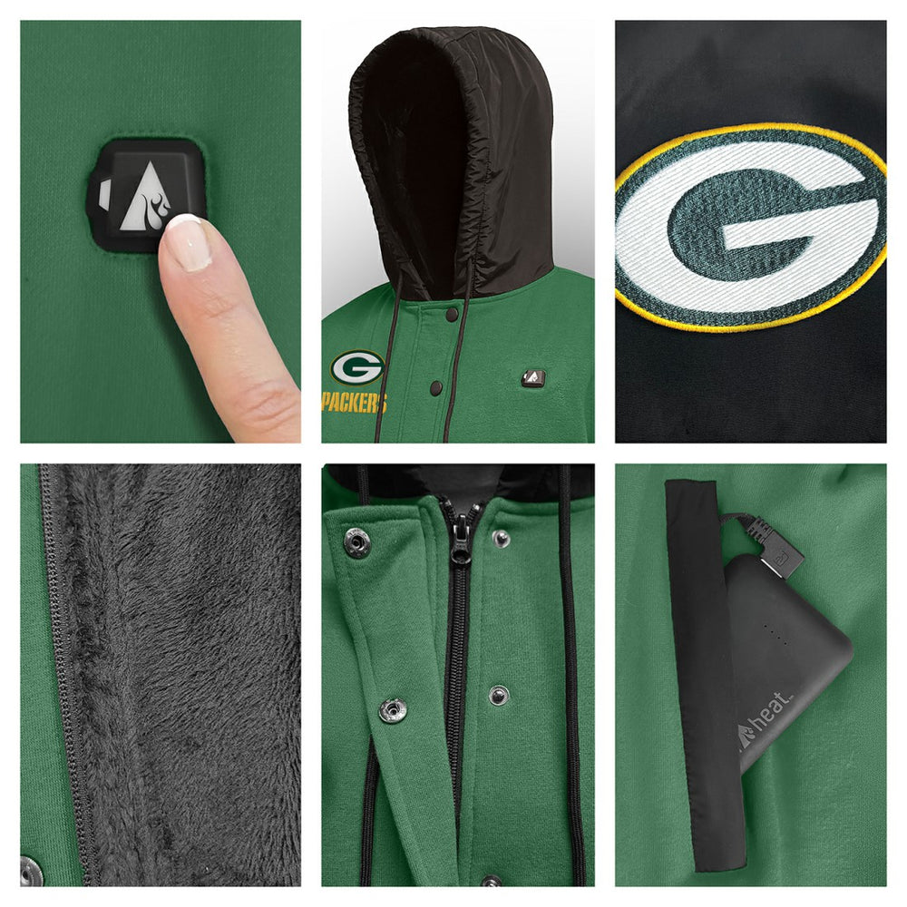 Green Bay Packers ActionHeat 5V Battery Heated Full-Snap Varsity Jacket Green/Black - NFL