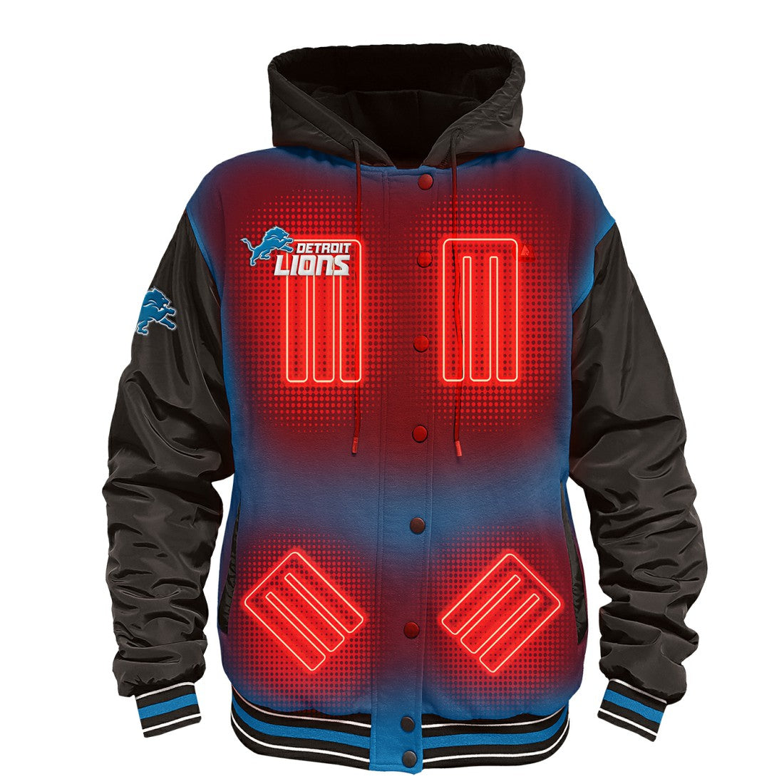 Detroit Lions ActionHeat 5V Battery Heated Full-Snap Varsity Jacket Blue/Black - NFL