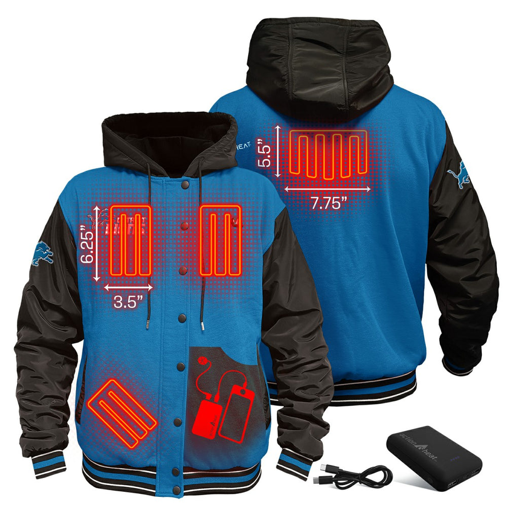 Detroit Lions ActionHeat 5V Battery Heated Full-Snap Varsity Jacket Blue/Black - NFL