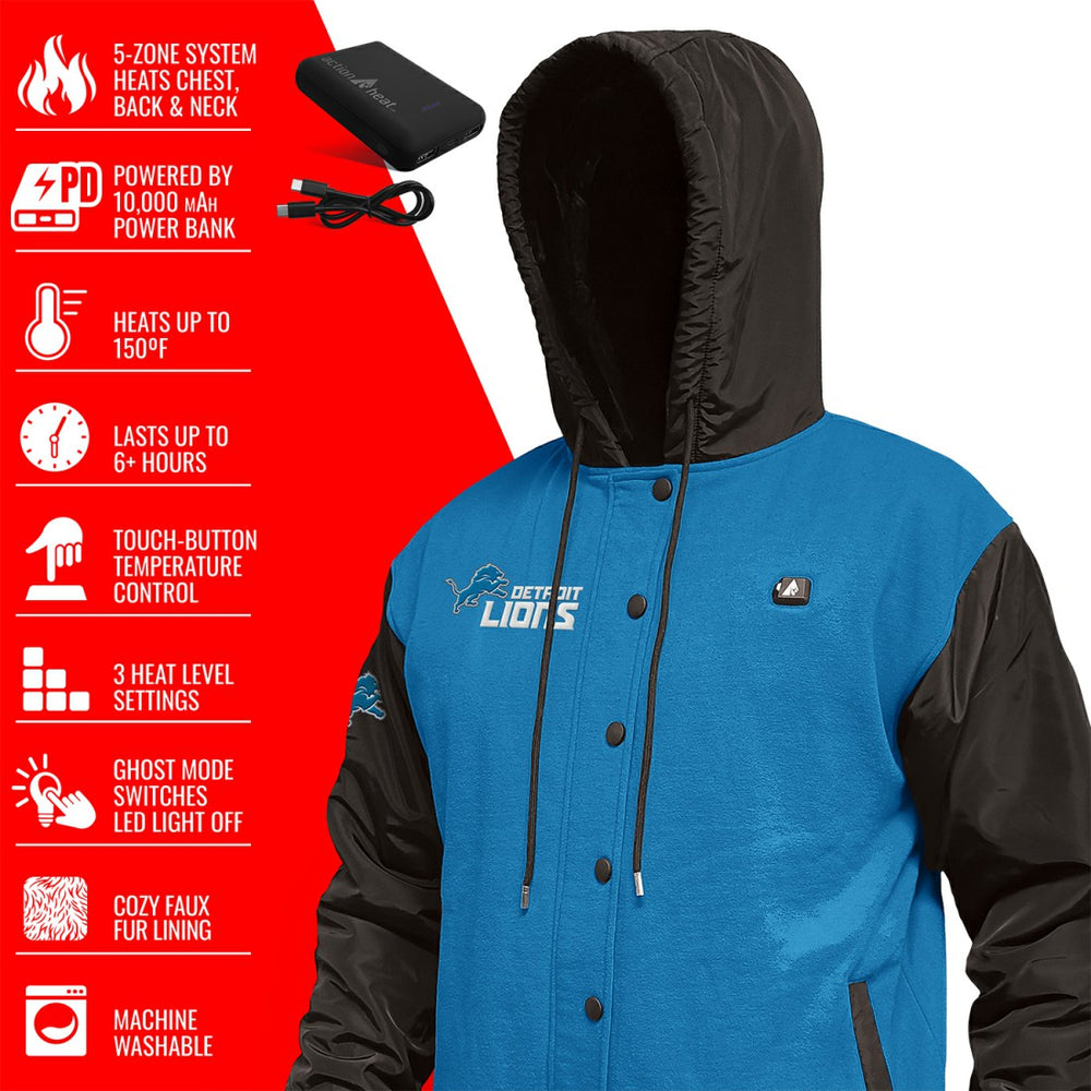 Detroit Lions ActionHeat 5V Battery Heated Full-Snap Varsity Jacket Blue/Black - NFL