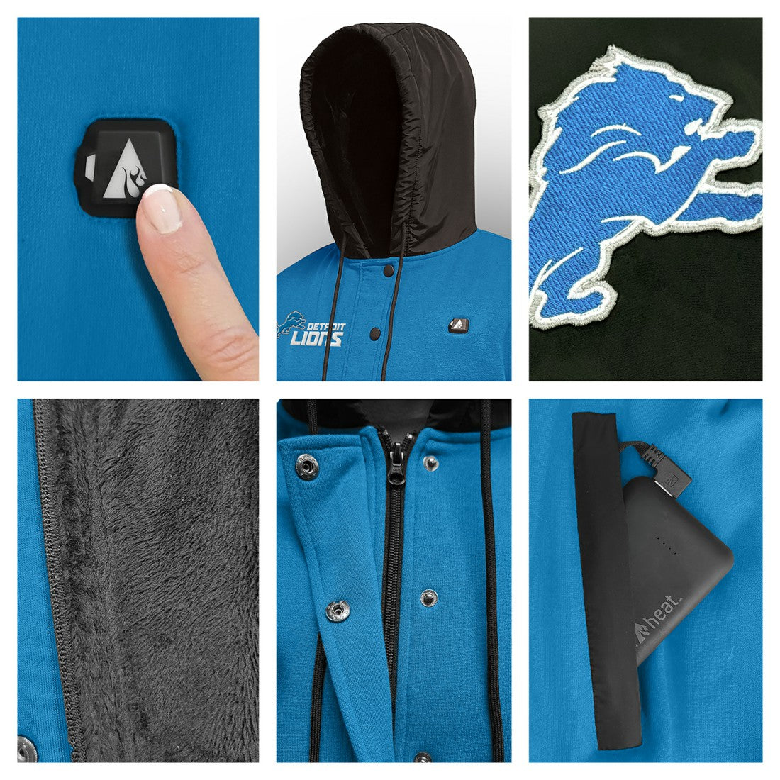 Detroit Lions ActionHeat 5V Battery Heated Full-Snap Varsity Jacket Blue/Black - NFL