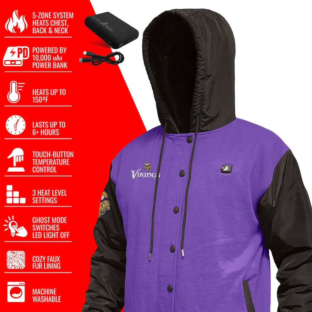 Minnesota Vikings ActionHeat 5V Battery Heated Full-Snap Varsity Jacket Purple/Black - NFL