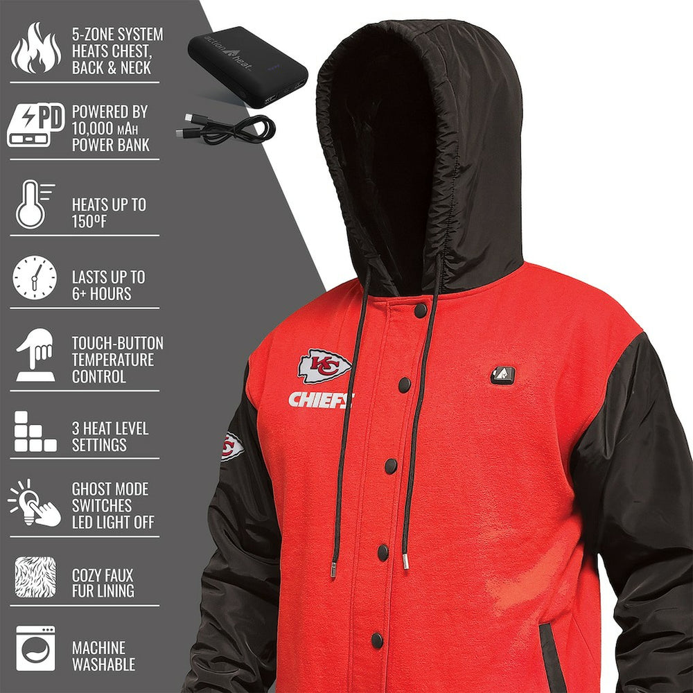 Kansas City Chiefs ActionHeat 5V Battery Heated Full-Snap Varsity Jacket Red/Black - NFL