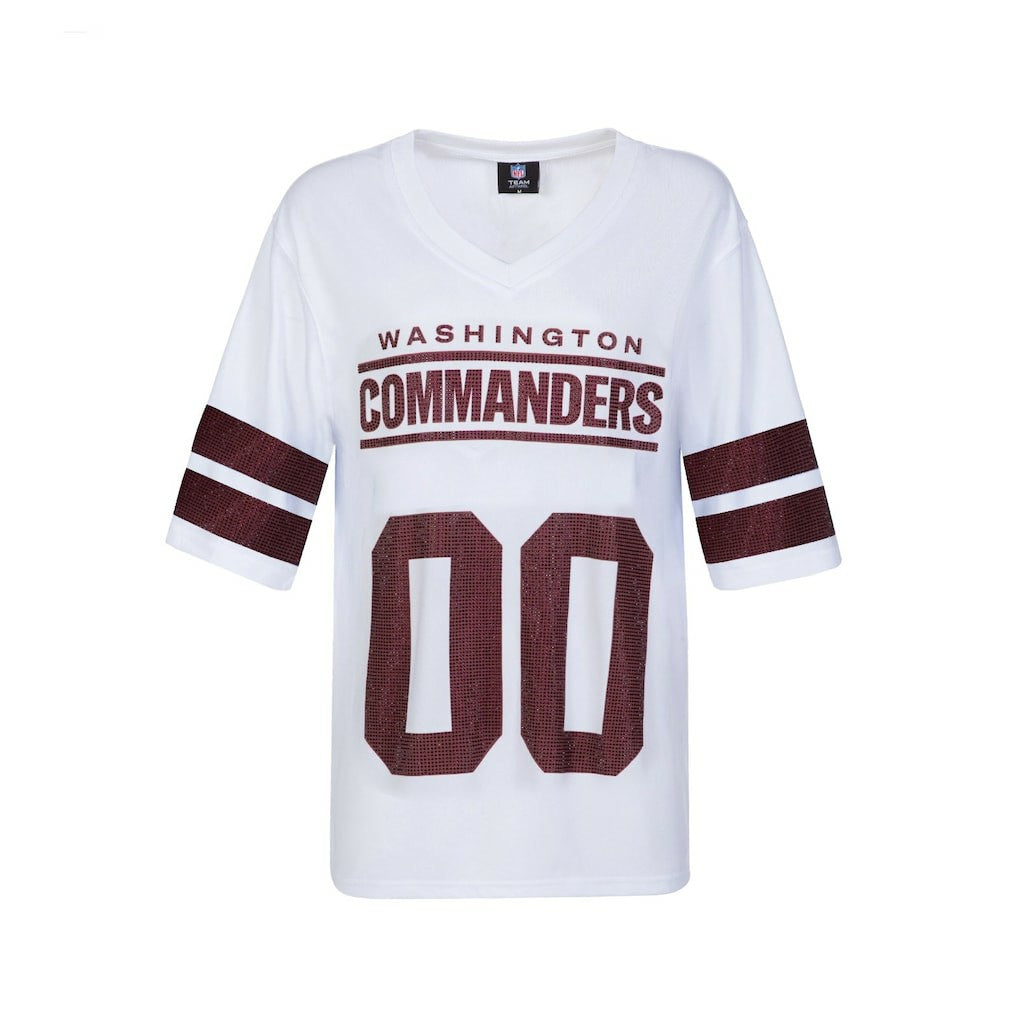 Washington Commanders Cuce Women's Rhinestone V-Neck Tunic White - NFL
