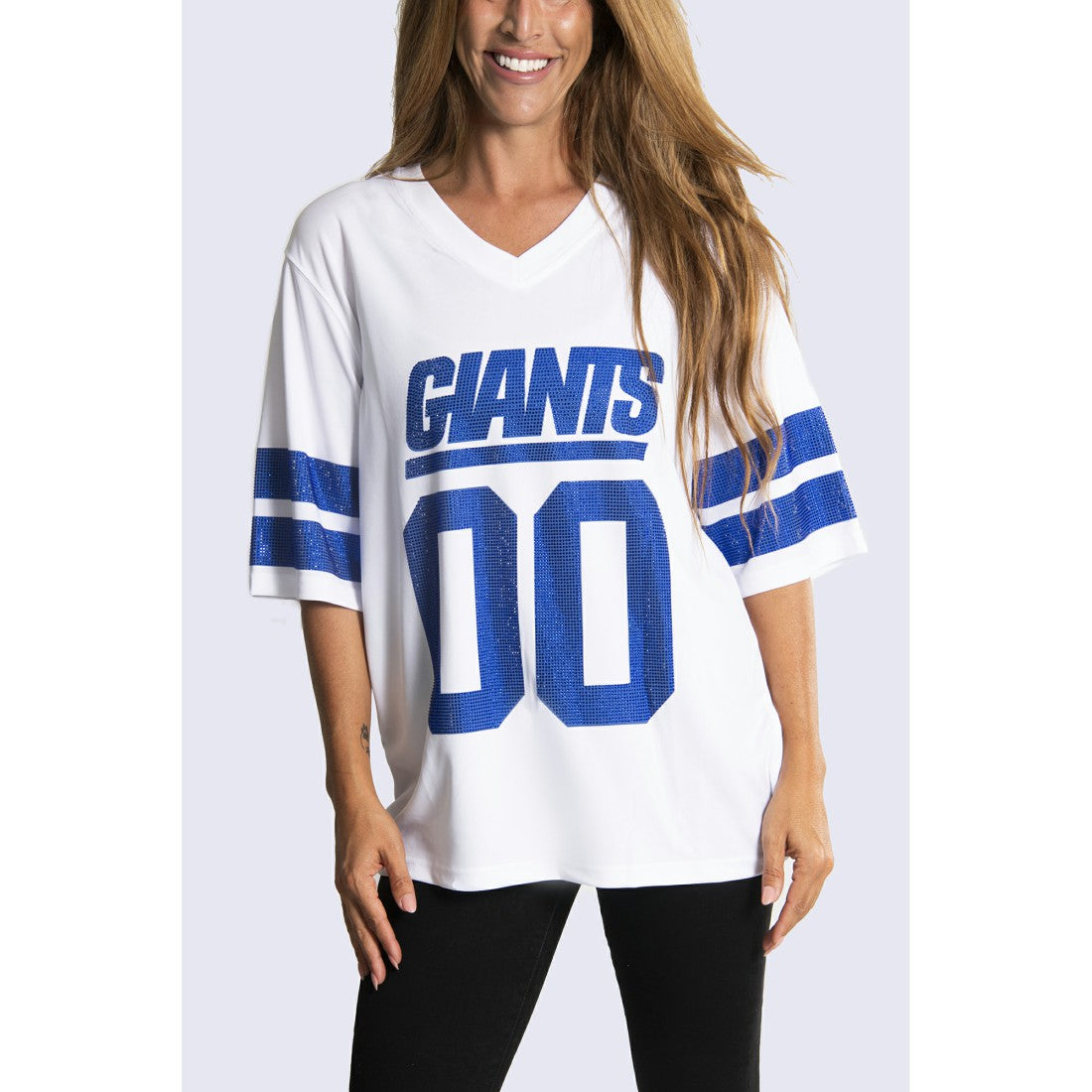 New York Giants Cuce Women's Rhinestone V-Neck Tunic White - NFL