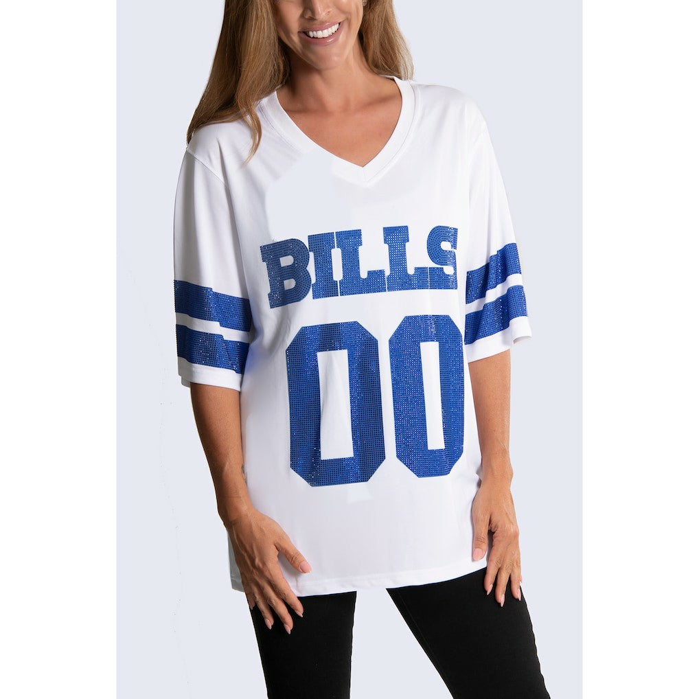 Buffalo Bills Cuce Women's Rhinestone V-Neck Tunic White - NFL