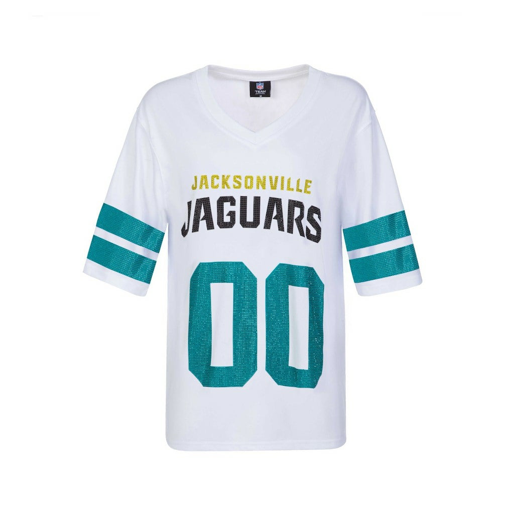 Jacksonville Jaguars Cuce Women's Rhinestone V-Neck Tunic White - NFL