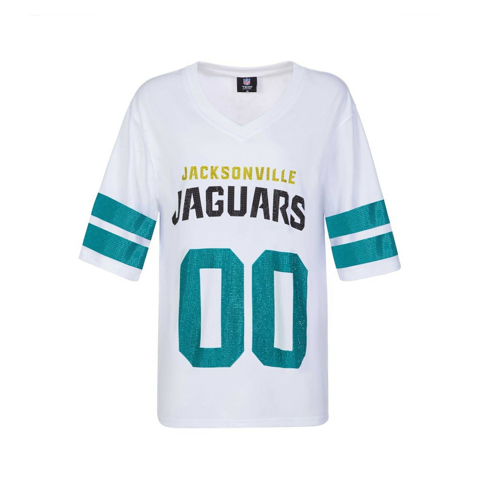 Jacksonville Jaguars Cuce Women's Rhinestone V-Neck Tunic White - NFL