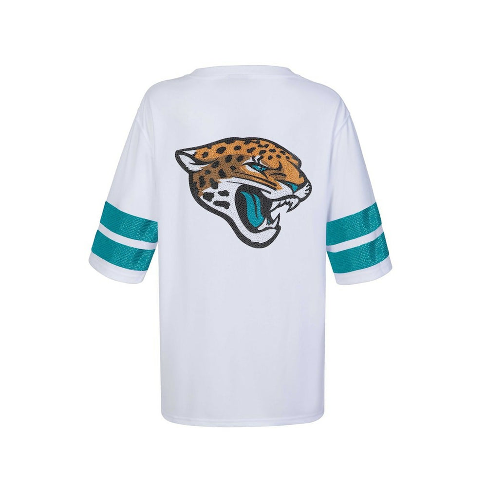Jacksonville Jaguars Cuce Women's Rhinestone V-Neck Tunic White - NFL