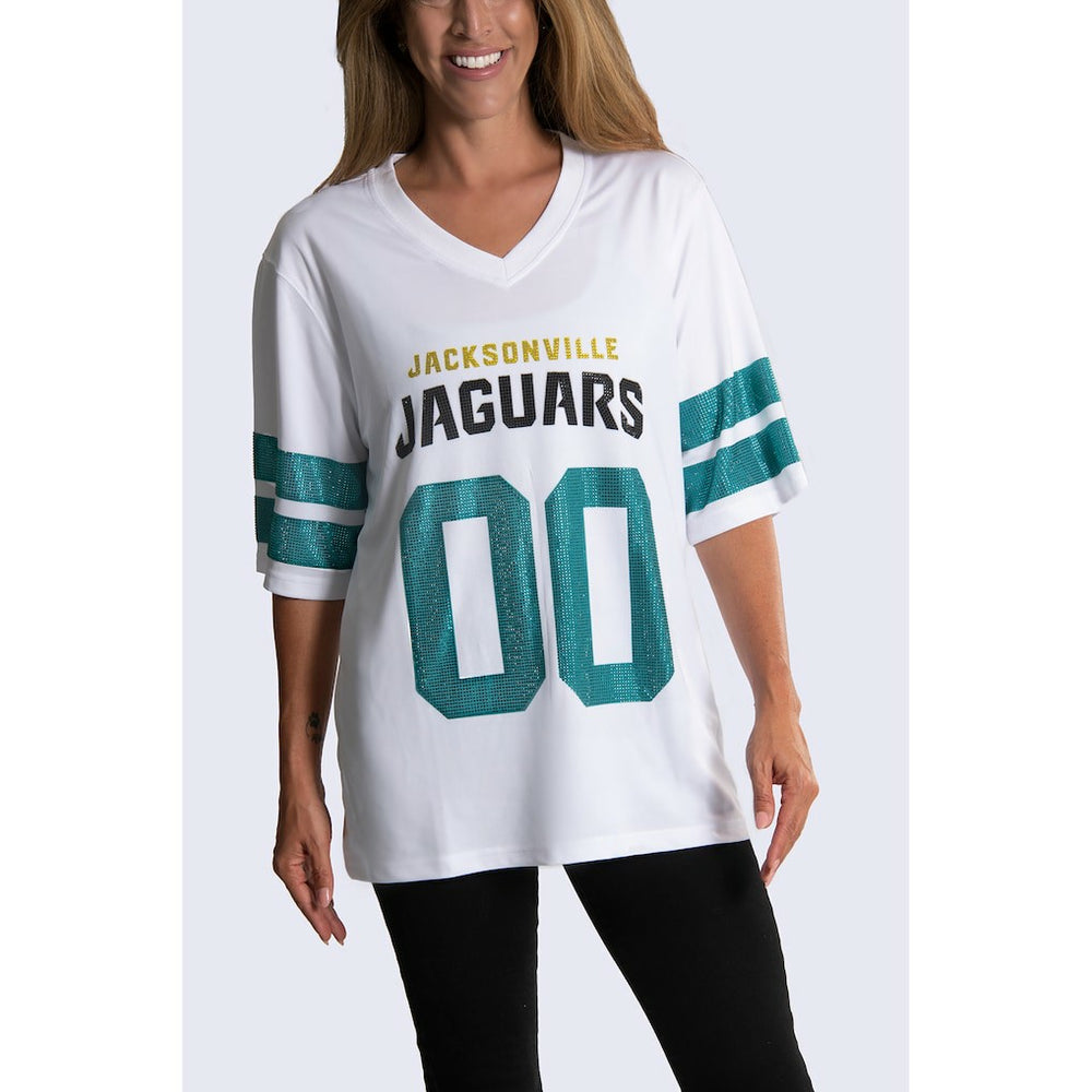 Jacksonville Jaguars Cuce Women's Rhinestone V-Neck Tunic White - NFL