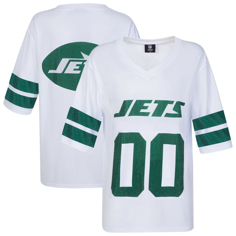 New York Jets Cuce Women's Rhinestone V-Neck Tunic White - NFL