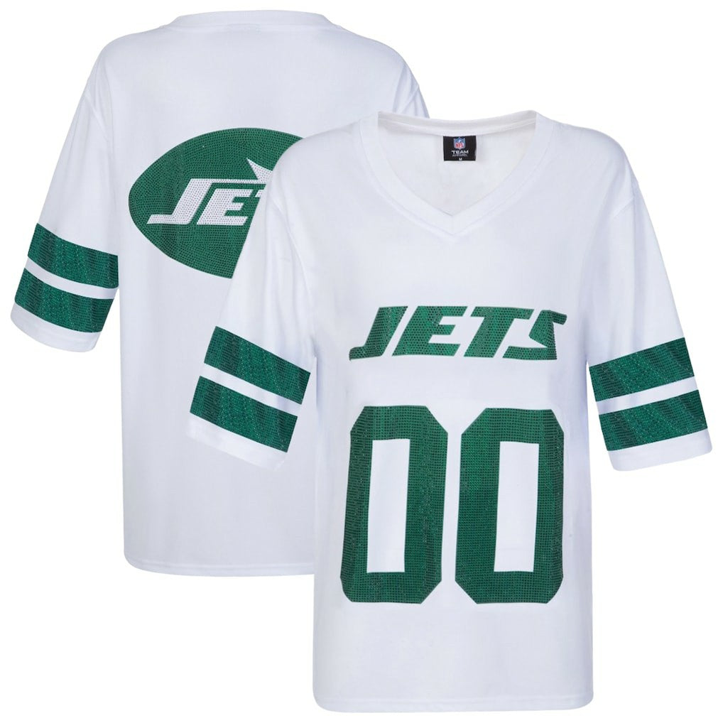 New York Jets Cuce Women's Rhinestone V-Neck Tunic White - NFL