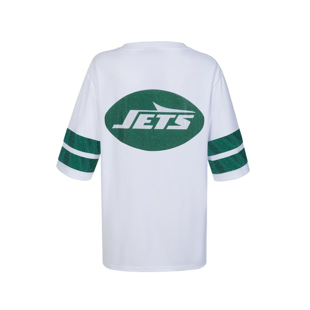 New York Jets Cuce Women's Rhinestone V-Neck Tunic White - NFL