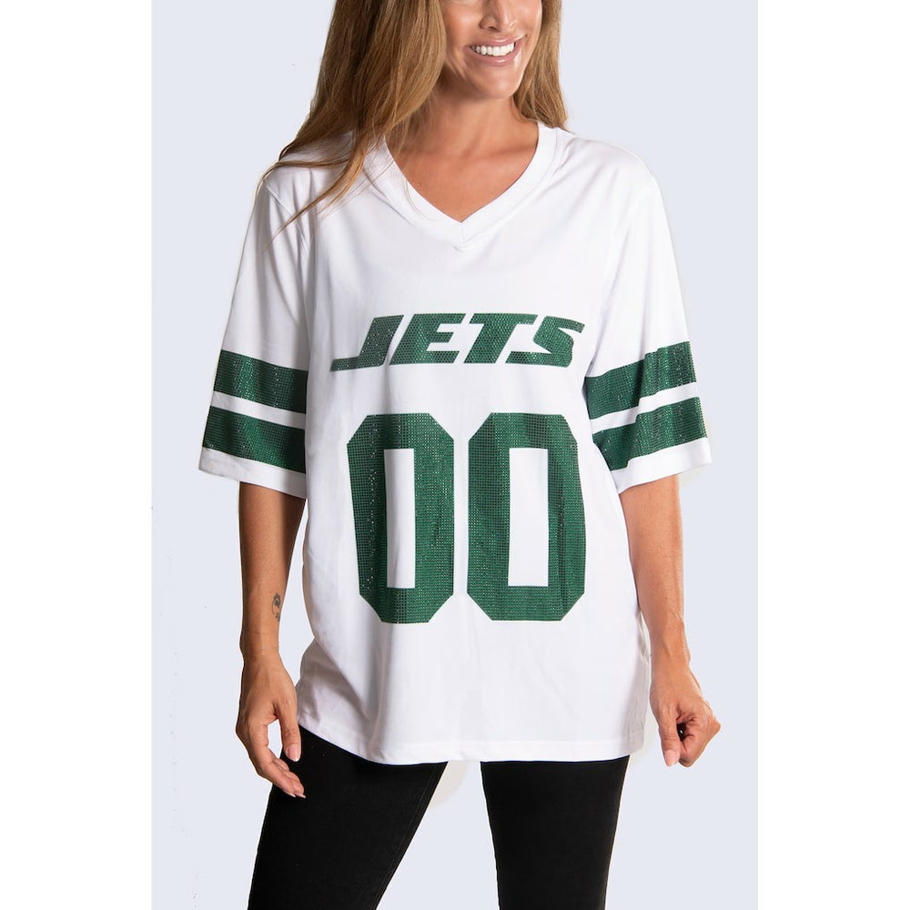 New York Jets Cuce Women's Rhinestone V-Neck Tunic White - NFL