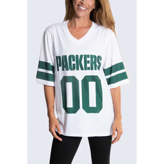Green Bay Packers Cuce Women's Rhinestone V-Neck Tunic White - NFL