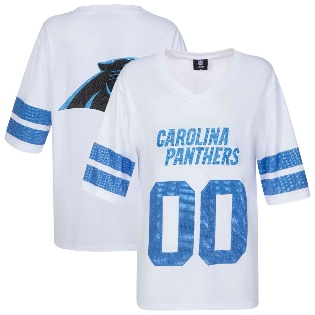 Carolina Panthers Cuce Women's Rhinestone V-Neck Tunic White - NFL