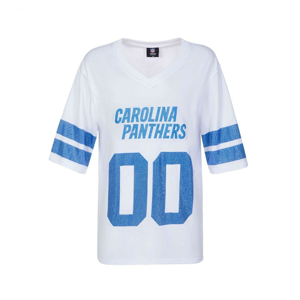 Carolina Panthers Cuce Women's Rhinestone V-Neck Tunic White - NFL