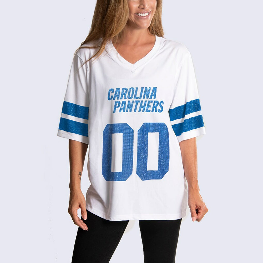 Carolina Panthers Cuce Women's Rhinestone V-Neck Tunic White - NFL