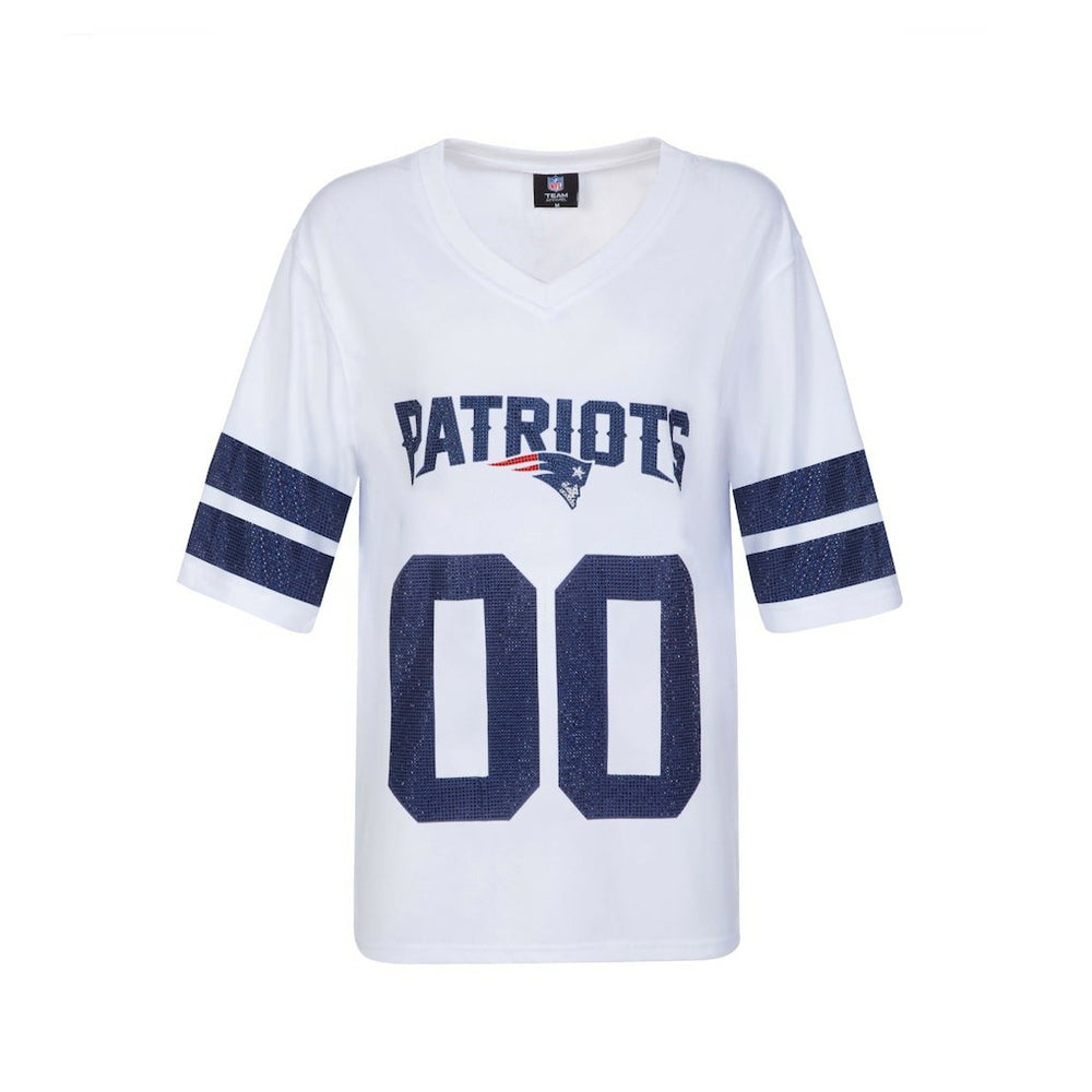 New England Patriots Cuce Women's Rhinestone V-Neck Tunic White - NFL