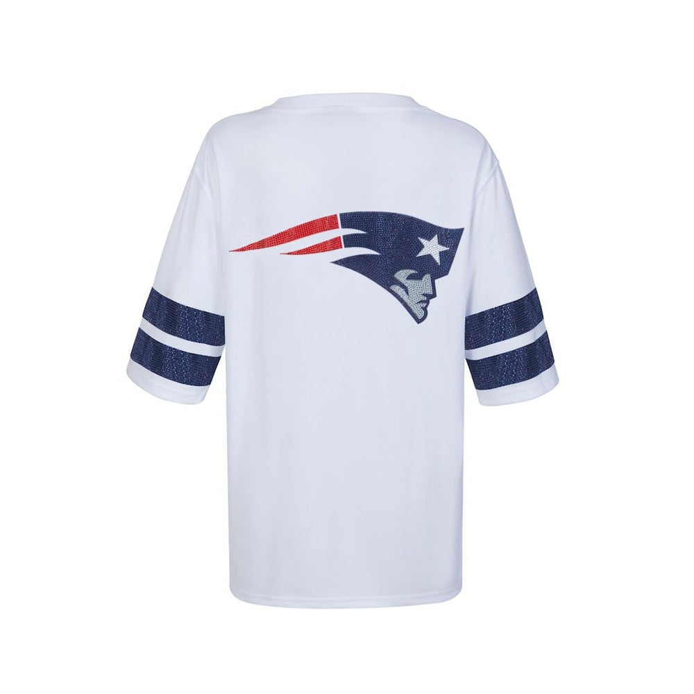 New England Patriots Cuce Women's Rhinestone V-Neck Tunic White - NFL