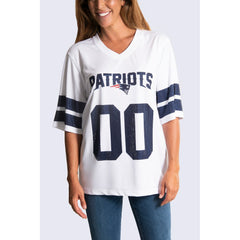 New England Patriots Cuce Women's Rhinestone V-Neck Tunic White - NFL