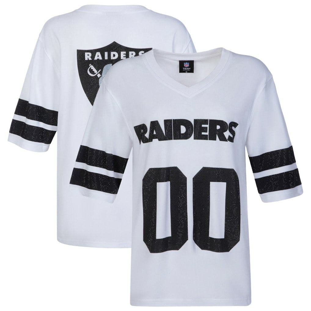 Las Vegas Raiders Cuce Women's Rhinestone V-Neck Tunic White - NFL