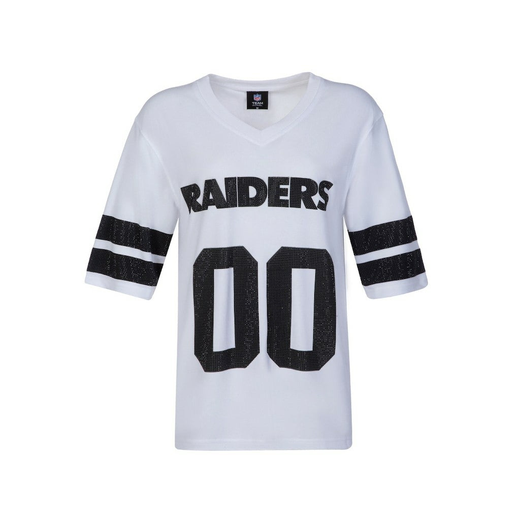 Las Vegas Raiders Cuce Women's Rhinestone V-Neck Tunic White - NFL
