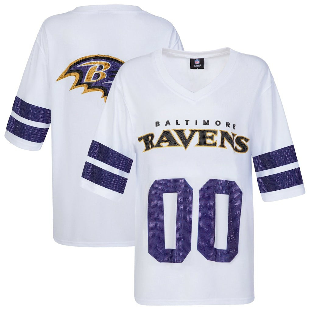 Baltimore Ravens Cuce Women's Rhinestone V-Neck Tunic White - NFL