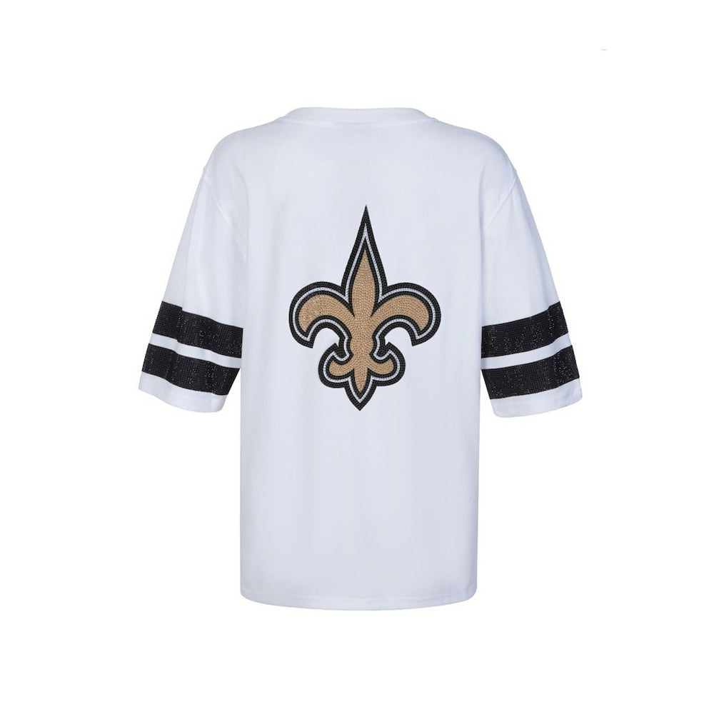 New Orleans Saints Cuce Women's Rhinestone V-Neck Tunic White - NFL