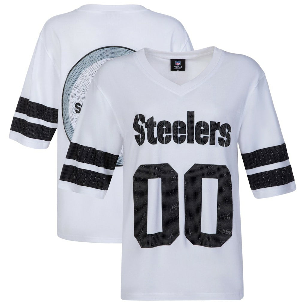 Pittsburgh Steelers Cuce Women's Rhinestone V-Neck Tunic White - NFL