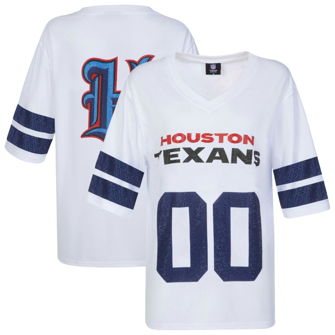 Houston Texans Cuce Women's Rhinestone V-Neck Tunic White - NFL