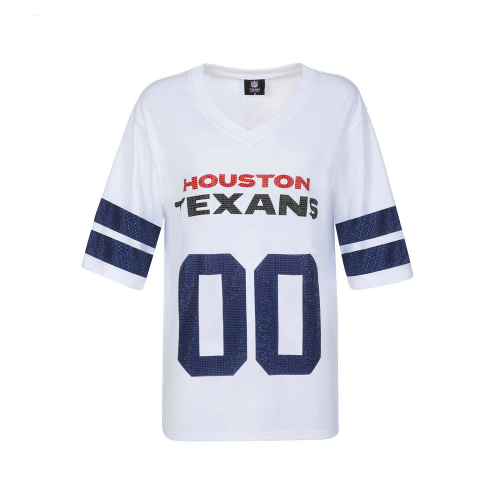 Houston Texans Cuce Women's Rhinestone V-Neck Tunic White - NFL