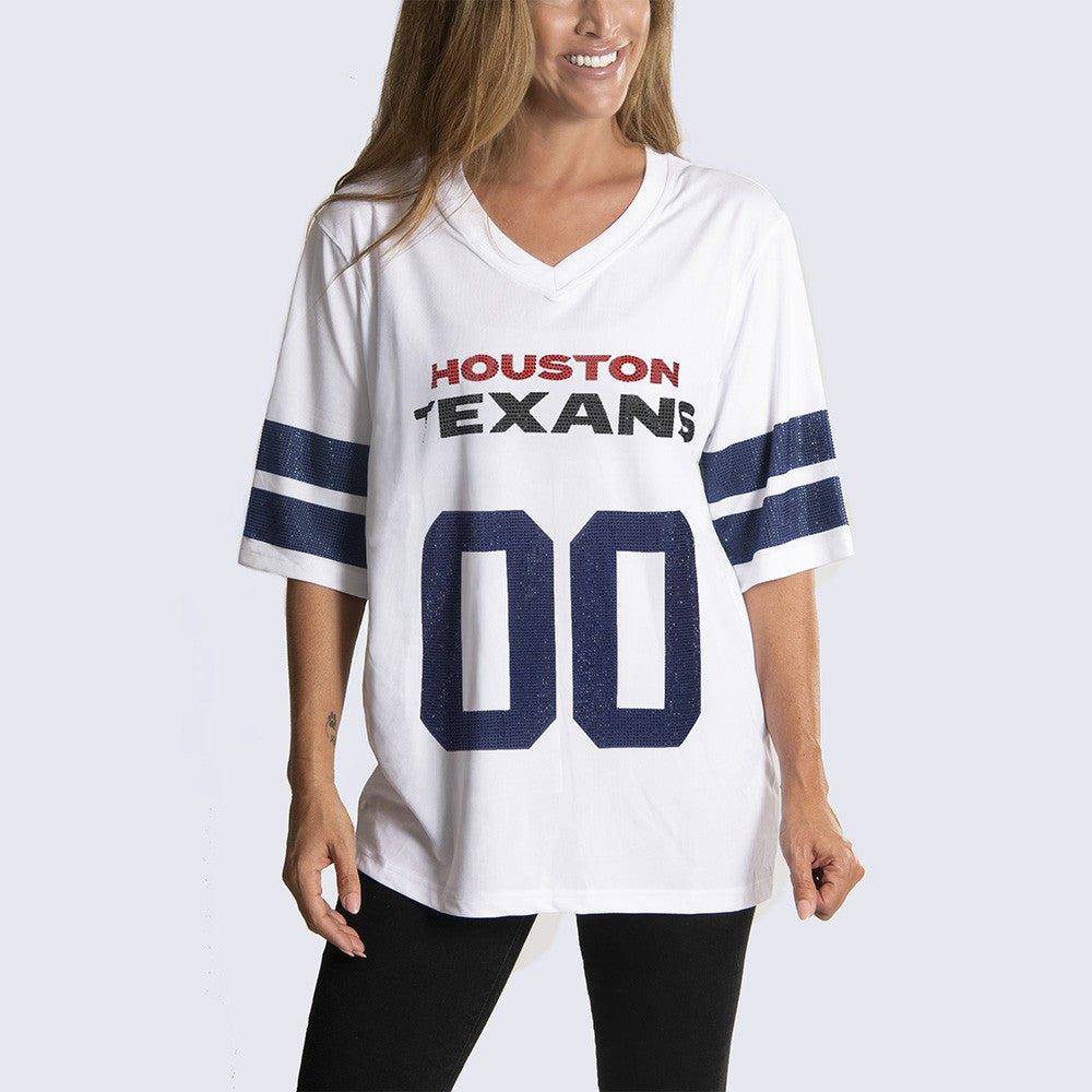 Houston Texans Cuce Women's Rhinestone V-Neck Tunic White - NFL