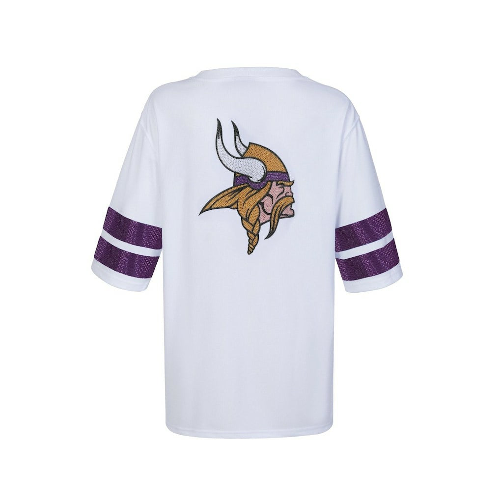 Minnesota Vikings Cuce Women's Rhinestone V-Neck Tunic White - NFL