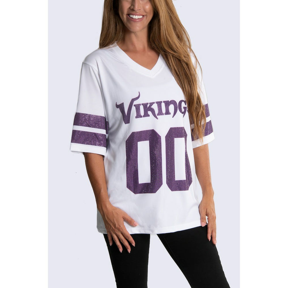 Minnesota Vikings Cuce Women's Rhinestone V-Neck Tunic White - NFL