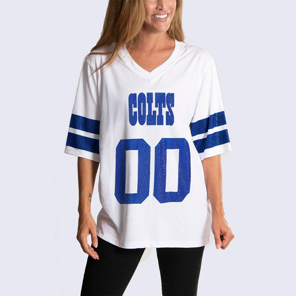 Indianapolis Colts Cuce Women's Rhinestone V-Neck Tunic White - NFL