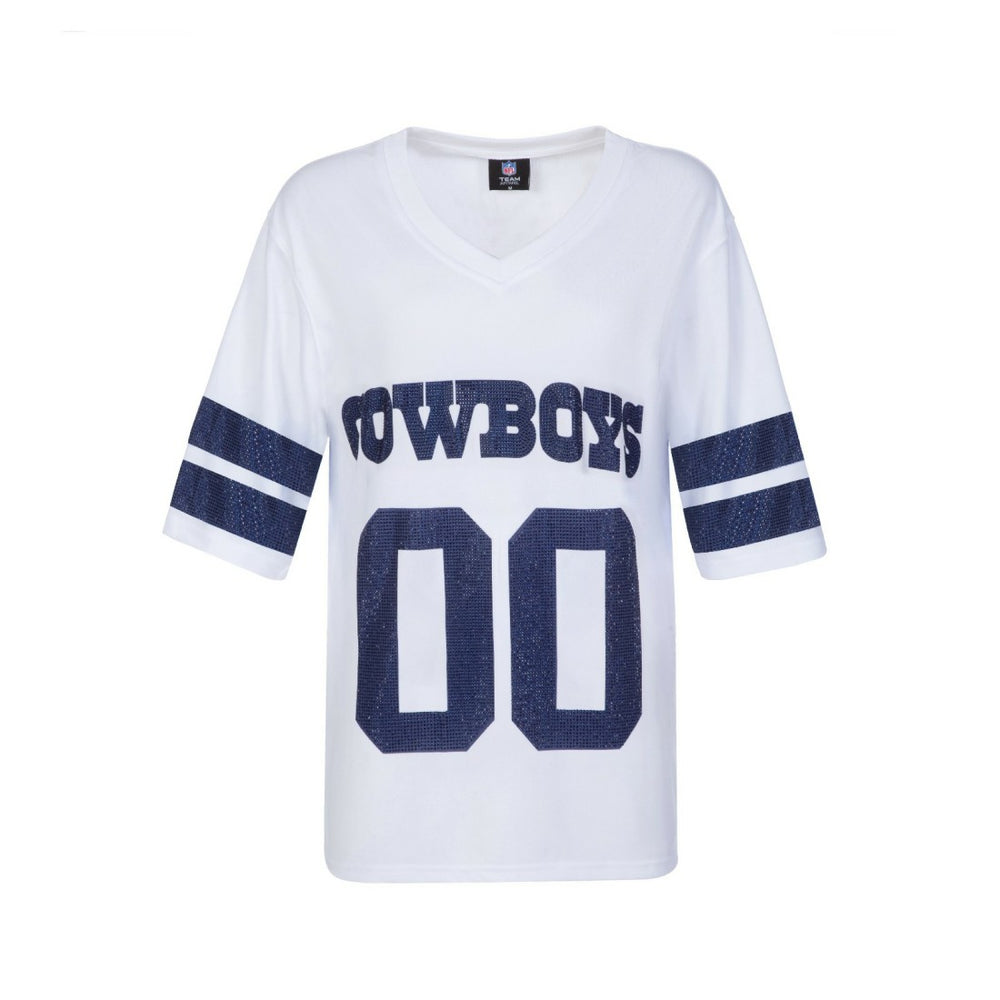 Dallas Cowboys Cuce Women's Rhinestone V-Neck Tunic White - NFL
