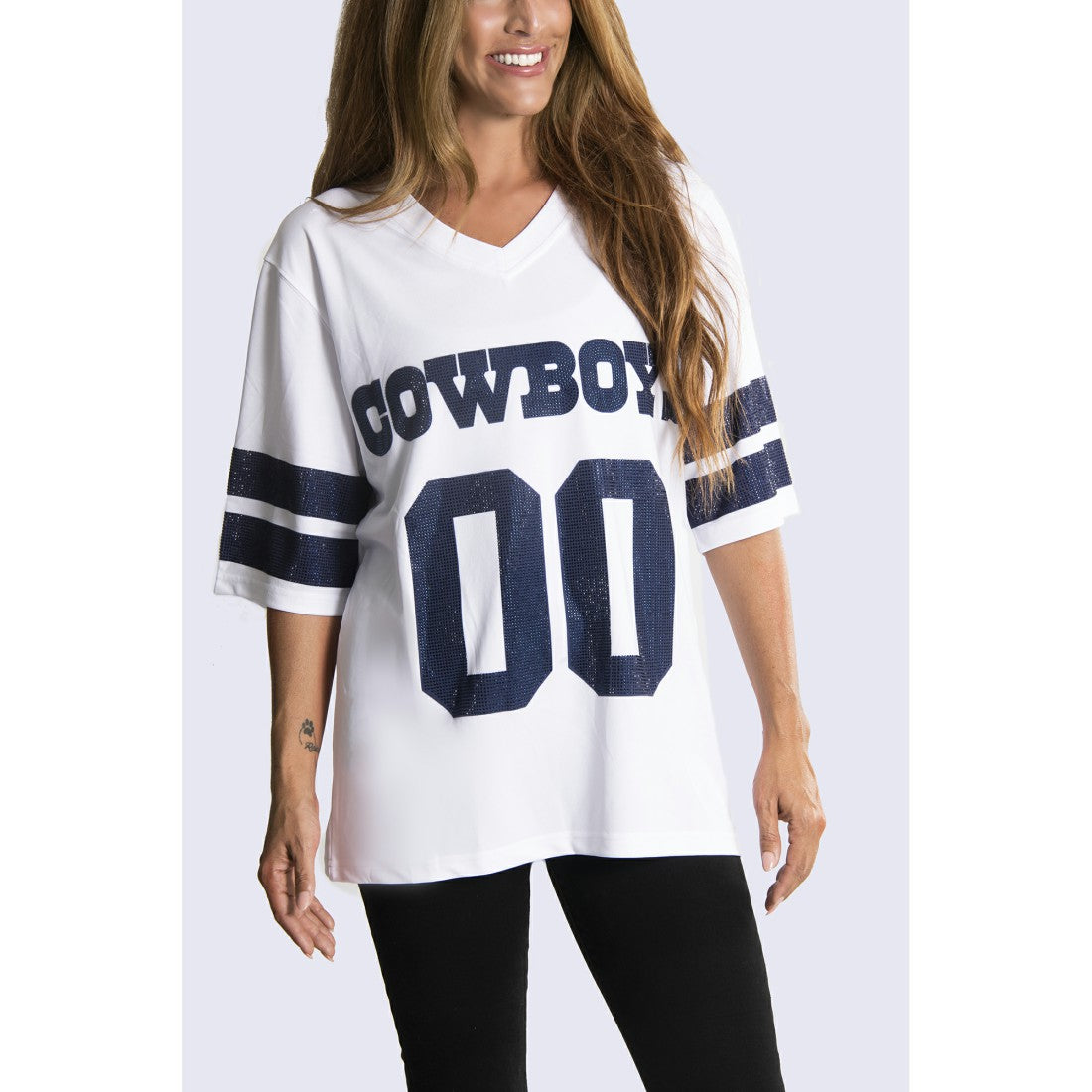 Dallas Cowboys Cuce Women's Rhinestone V-Neck Tunic White - NFL