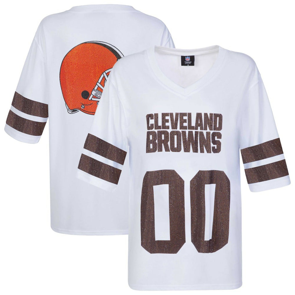 Cleveland Browns Cuce Women's Rhinestone V-Neck Tunic White - NFL