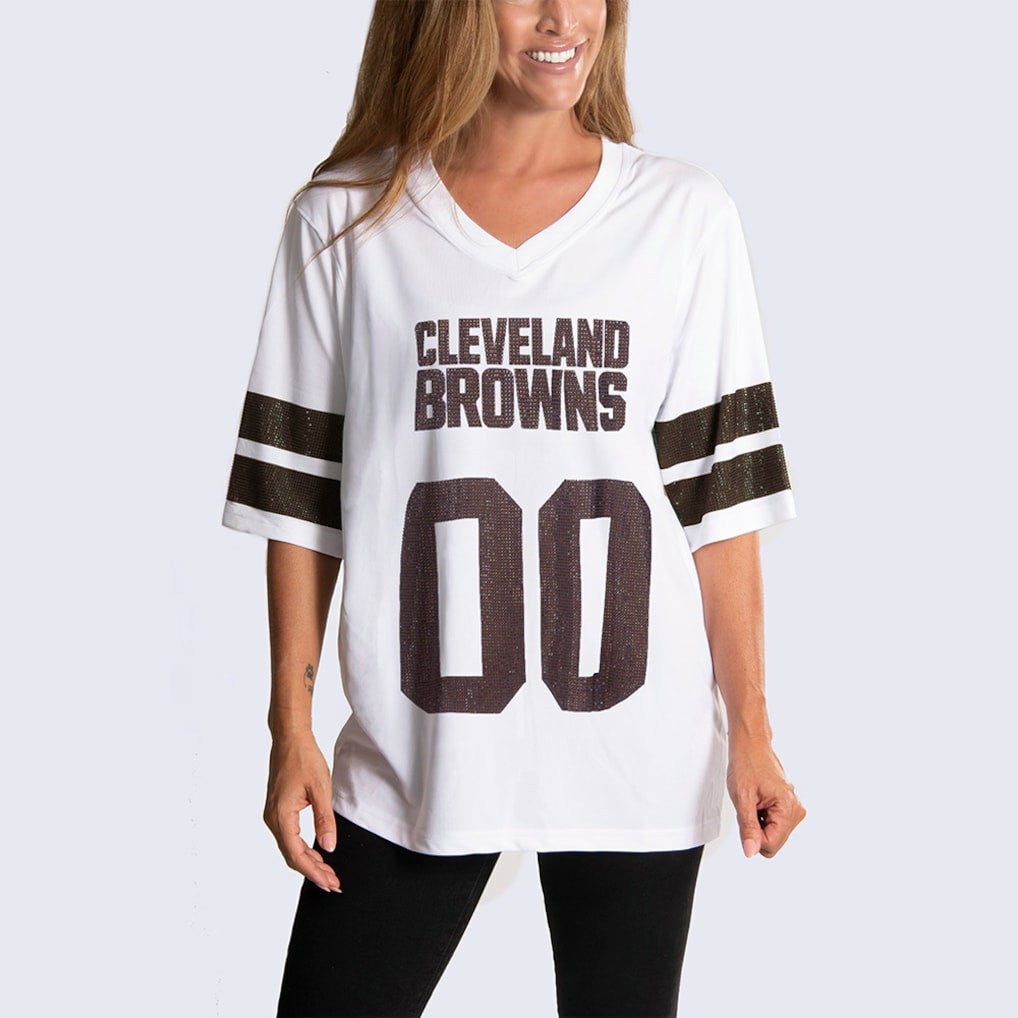 Cleveland Browns Cuce Women's Rhinestone V-Neck Tunic White - NFL