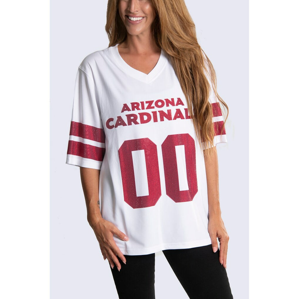 Arizona Cardinals Cuce Women's Rhinestone V-Neck Tunic White - NFL