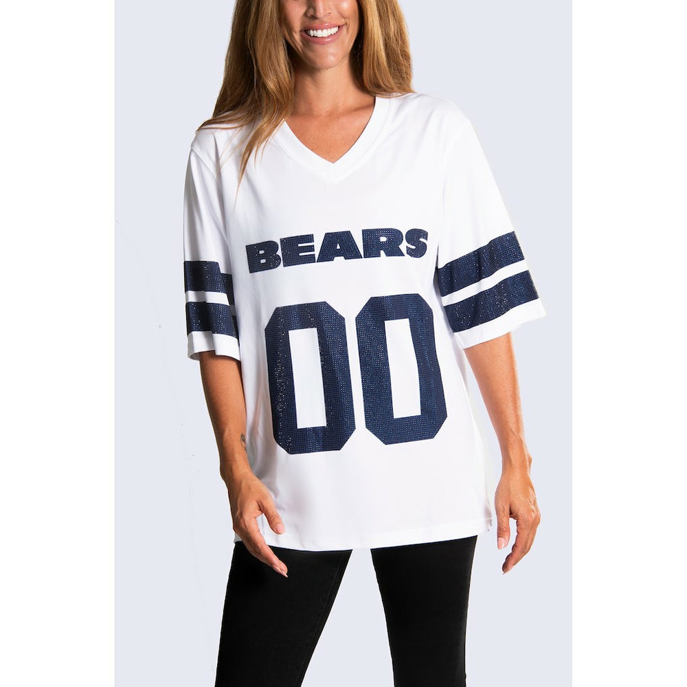 Chicago Bears Cuce Women's Rhinestone V-Neck Tunic White - NFL