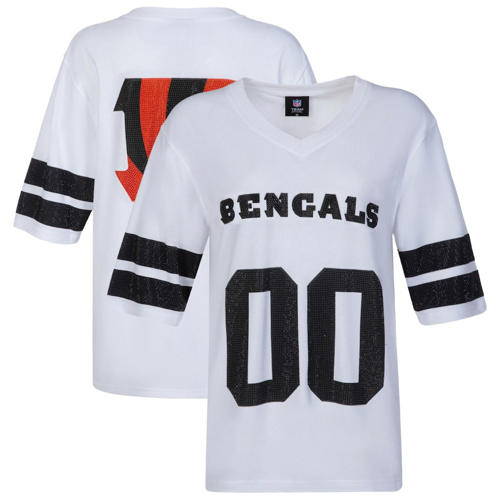 Cincinnati Bengals Cuce Women's Rhinestone V-Neck Tunic White - NFL