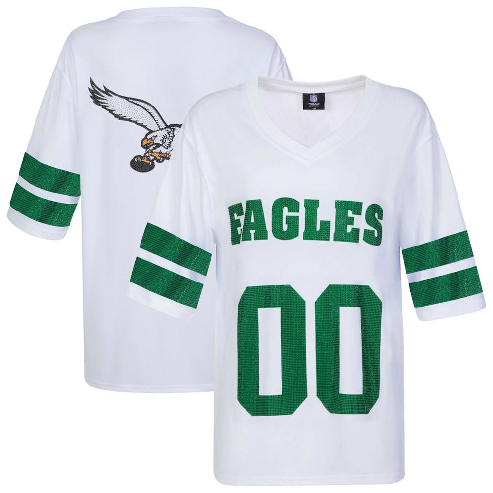 Philadelphia Eagles Cuce Women's Rhinestone V-Neck Tunic White - NFL