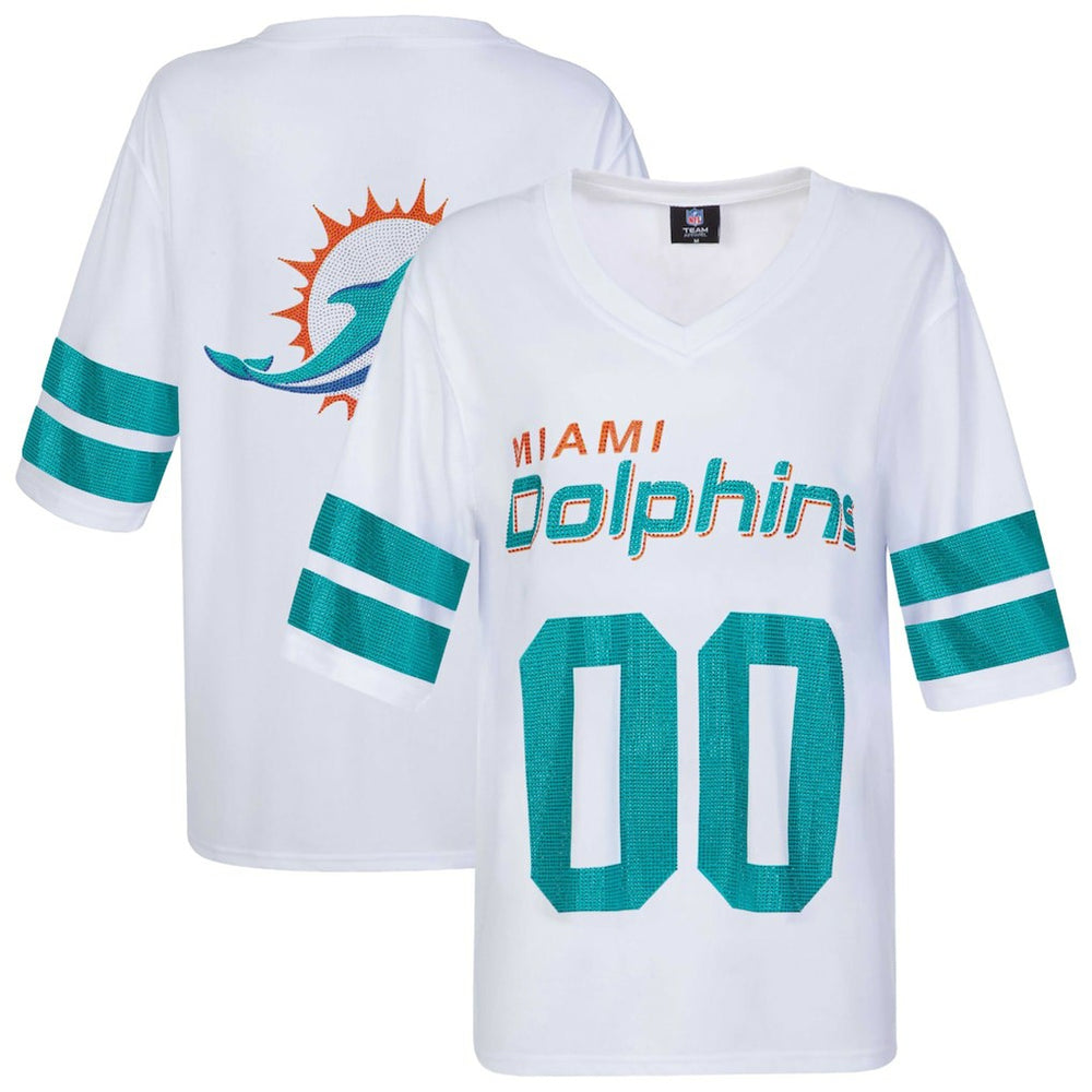 Miami Dolphins Cuce Women's Rhinestone V-Neck Tunic White - NFL