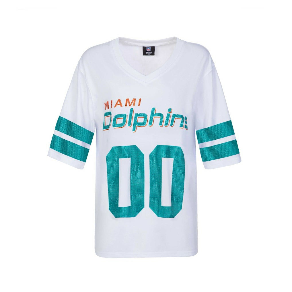 Miami Dolphins Cuce Women's Rhinestone V-Neck Tunic White - NFL