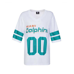Miami Dolphins Cuce Women's Rhinestone V-Neck Tunic White - NFL