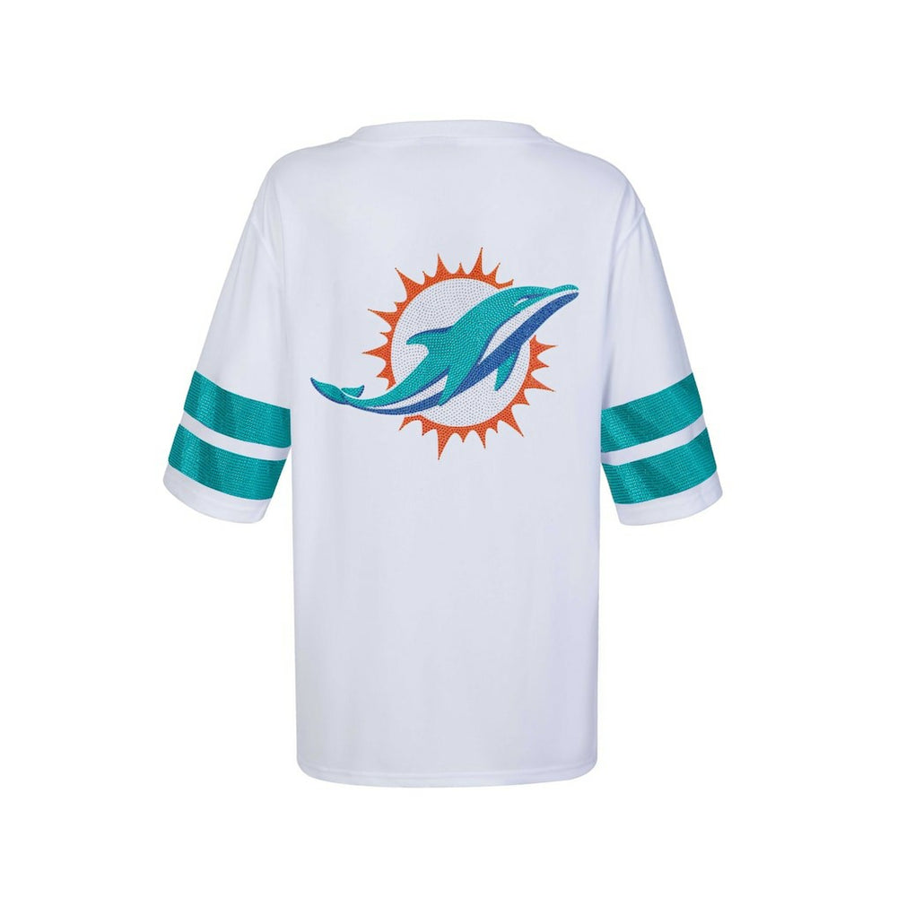 Miami Dolphins Cuce Women's Rhinestone V-Neck Tunic White - NFL